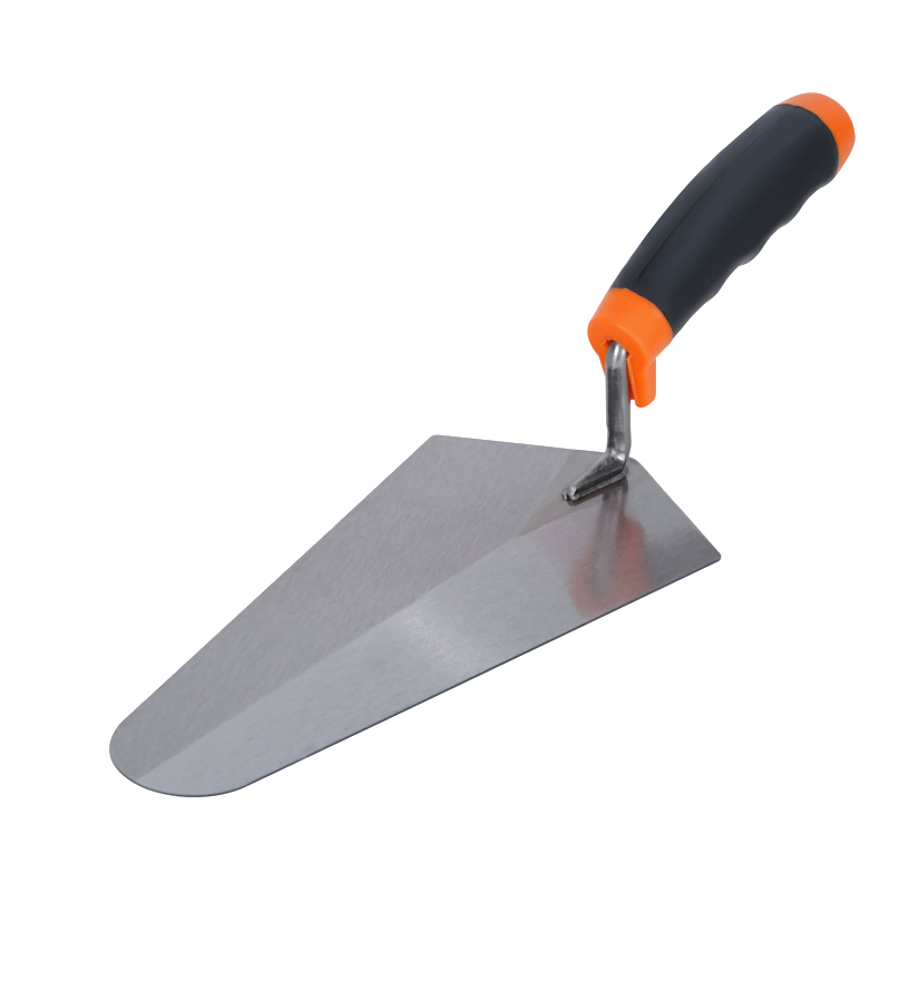 Brick Trowel — Philadelphia pattern, TPR soft-grip handle (black-orange)