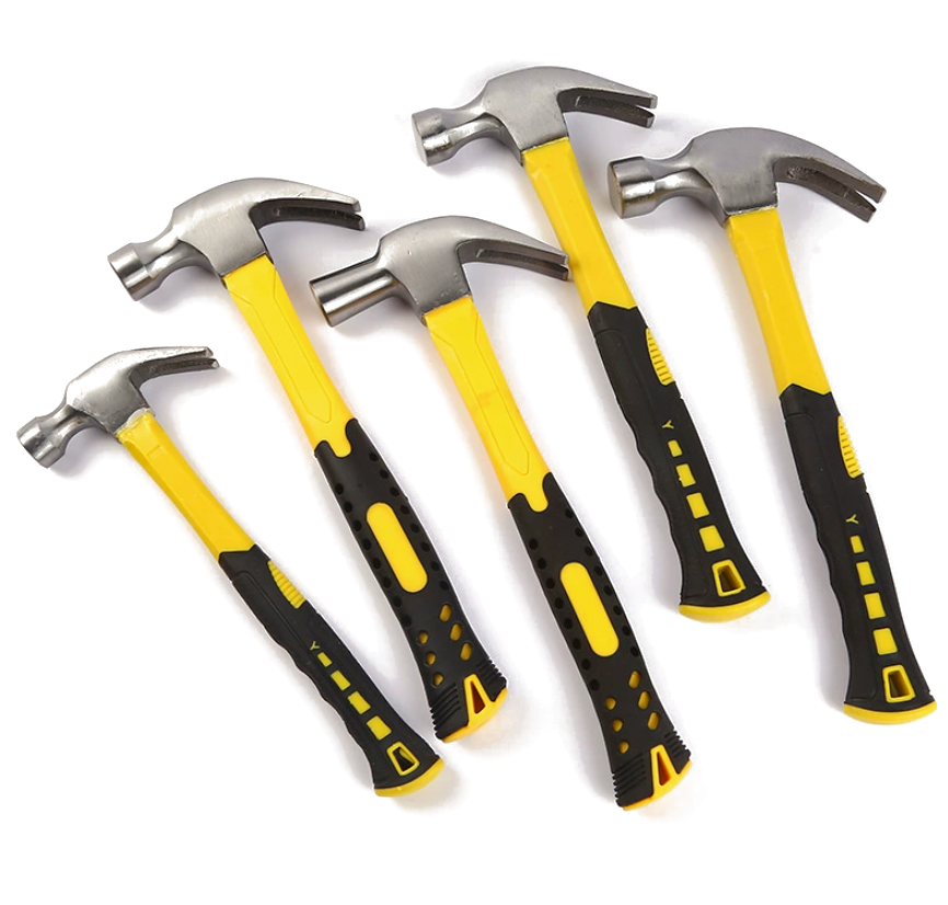 5 hammers with yellow TPR handle, sizes
